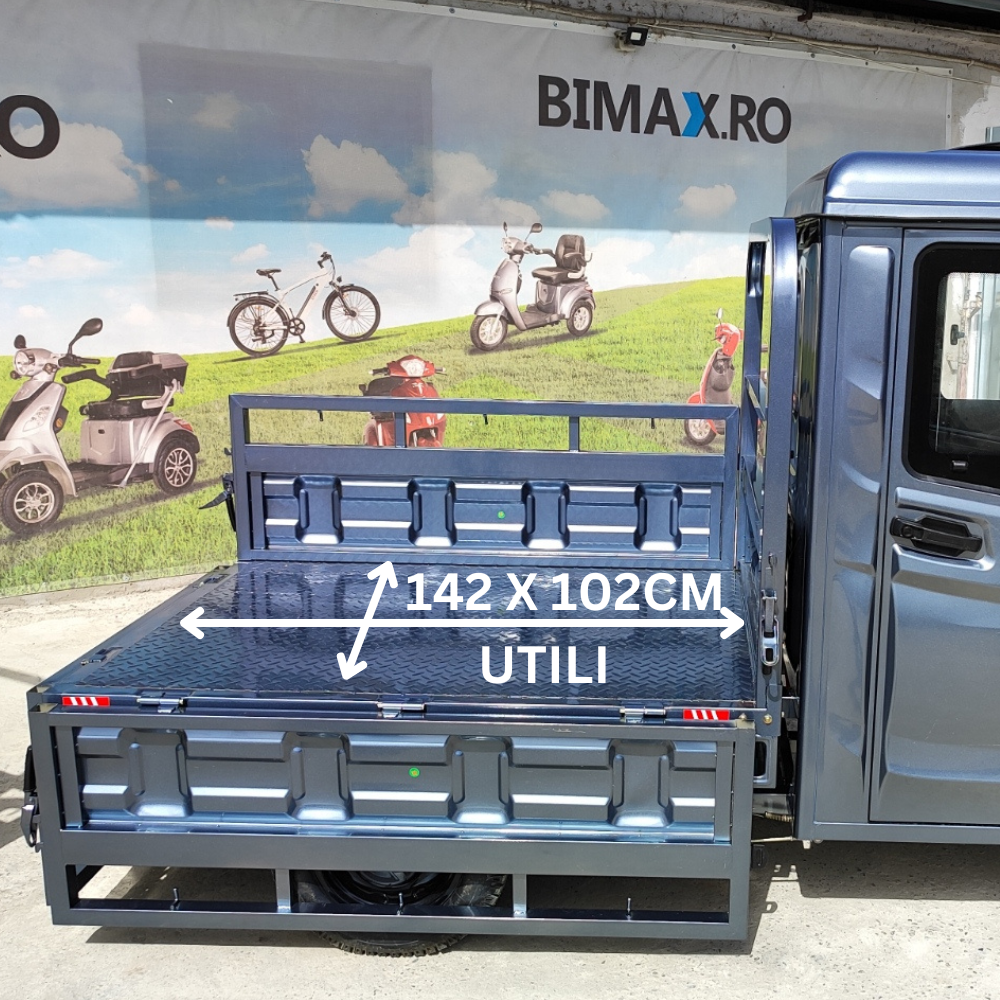 Triciclu electric cu Cabina inchisa, fara permis (25km/h), JP3000, cu ghidon, bena basculabila, autonomie max 42km,  masa maxima 621kg, Carte RAR (CIV) inclus [6]