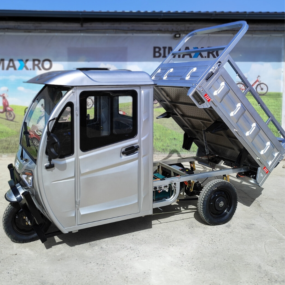 Triciclu electric cu Cabina inchisa, fara permis (25km/h), JP3000, cu ghidon, bena basculabila, autonomie max 42km,  masa maxima 621kg, Carte RAR (CIV) inclus [23]