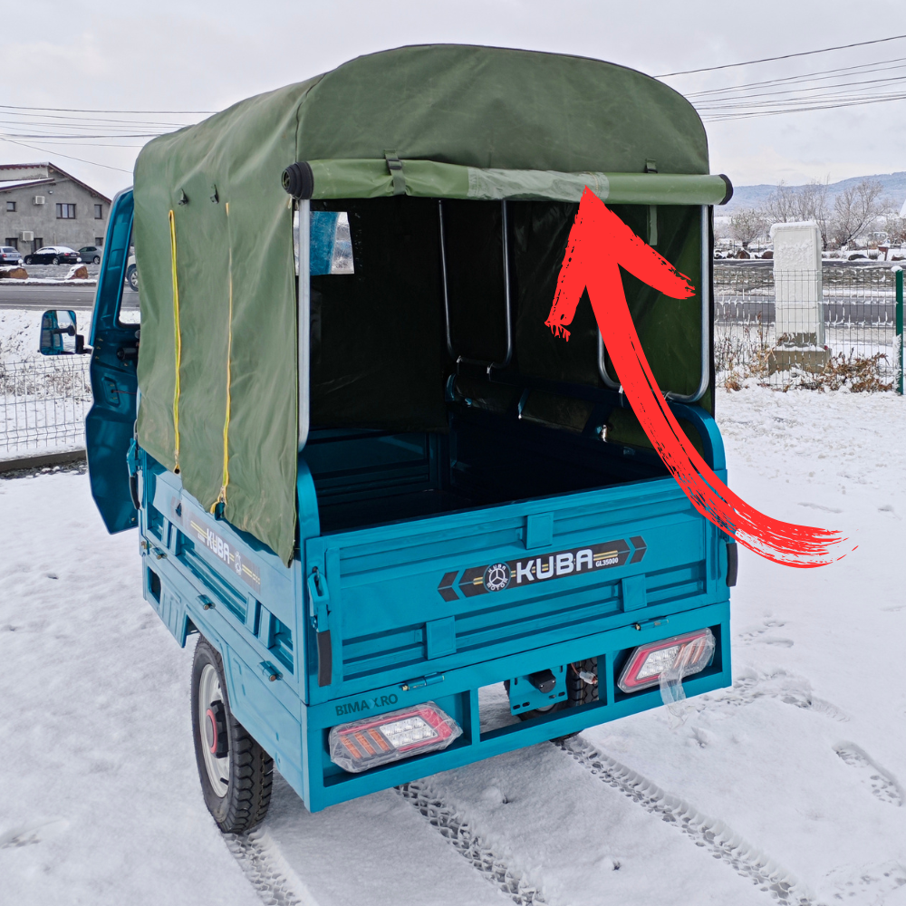 Triciclu Electric cu cabina si prelata remorca, Fara Permis (25km/h), Motor 1500W, autonomie max 70km, 72V 58Amperi, Remorca Basculabila, Masa Maxima 603kg, Carte RAR inclusa, Kuba GL 35000 Albastru [5]