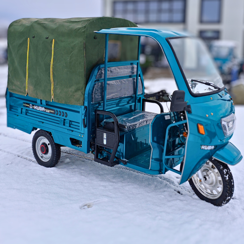 Triciclu Electric cu cabina si prelata remorca, Fara Permis (25km/h), Motor 1500W, autonomie max 70km, 72V 58Amperi, Remorca Basculabila, Masa Maxima 603kg, Carte RAR inclusa, Kuba GL 35000 Albastru [2]