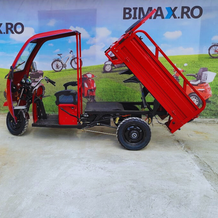 Triciclu electric cu remorca VT5, cu cabina, rosu [10]