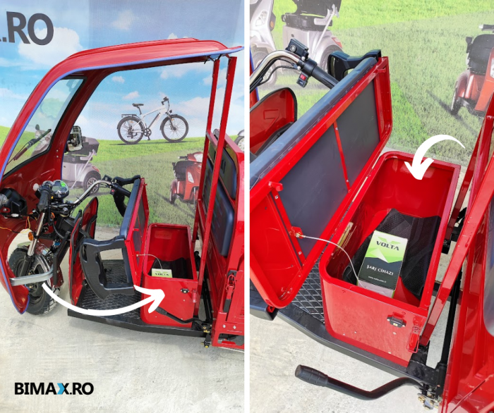 Triciclu electric cu remorca VT5, cu cabina, rosu [14]