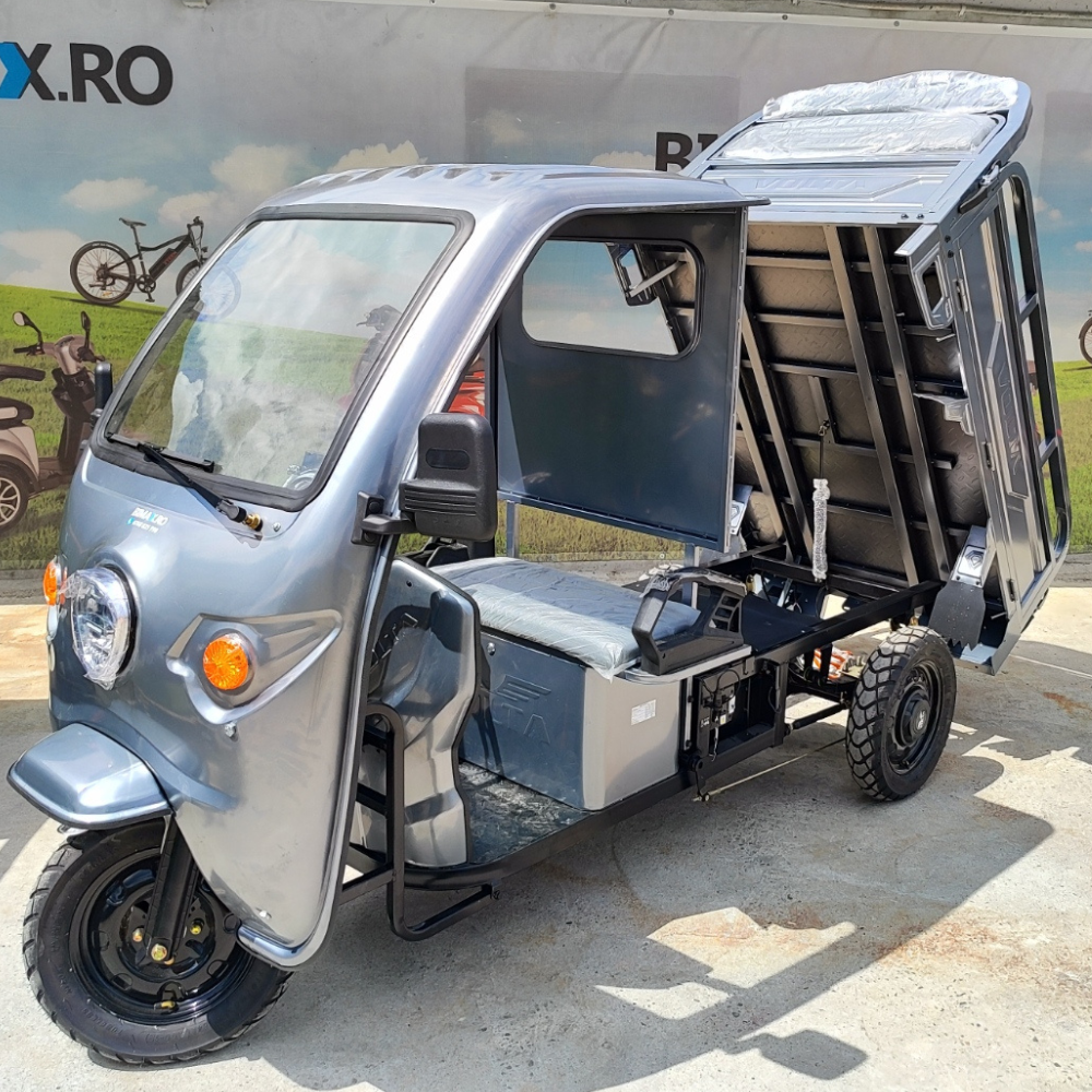 Triciclu electric cu remorca VT5, cu cabina, gri [4]