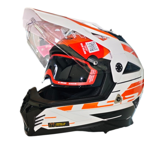 Casti Bike-Moto - Casca Moto, ATV LS2 Pioneer 2, Adventure MX702, Alb-Portocaliu