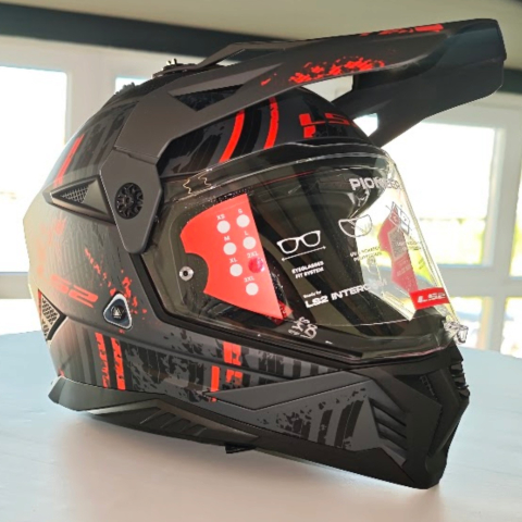 Casca Moto, ATV LS2 Pioneer 2, Adventure MX702, Negru-Rosu [3]