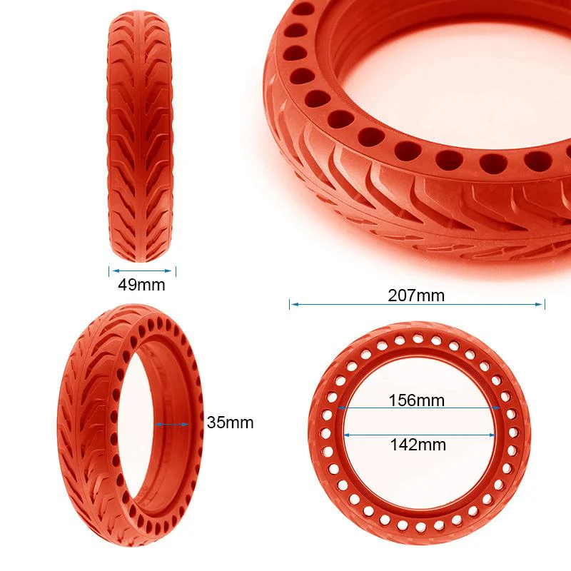 Cauciuc plin trotineta electrica 8 1/2×2  (8.5" x 2) cu gauri pentru vibratii scazute, Rosu [4]