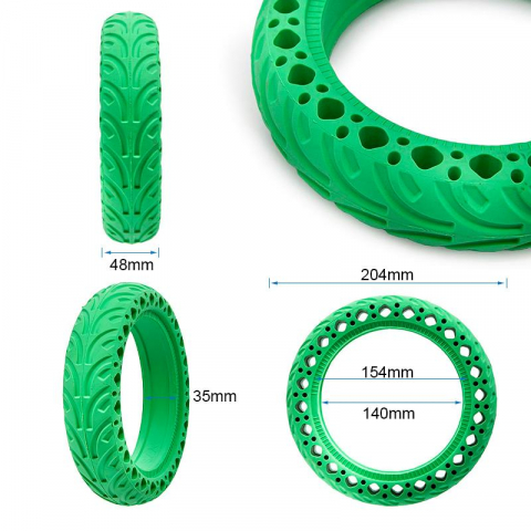 Cauciuc trotineta electrica 8 1/2×2 (8.5" x 2), plin cu gauri de amortizare socuri, culoare verde [1]