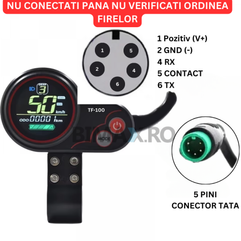 Display trotinete TF-100 cu 5 pini, 24V, 36V, 48V [4]