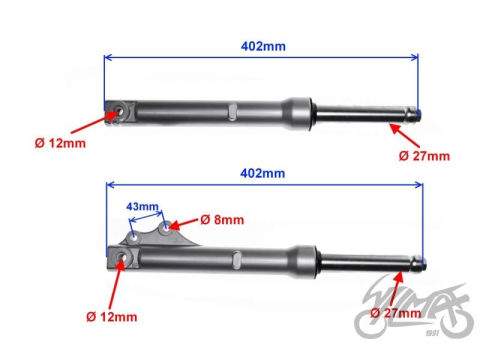 Set amortizoare fata universale pentru triciclete 40cm, cu prindere disc frana [1]