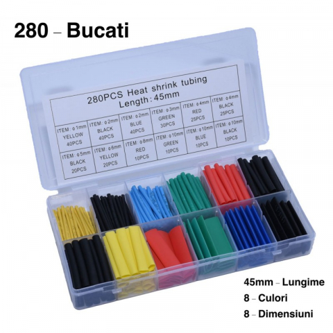 Scule si intretinere - Set 280 bucati Tuburi Termocontractabile, diverse dimensiuni, la cutie