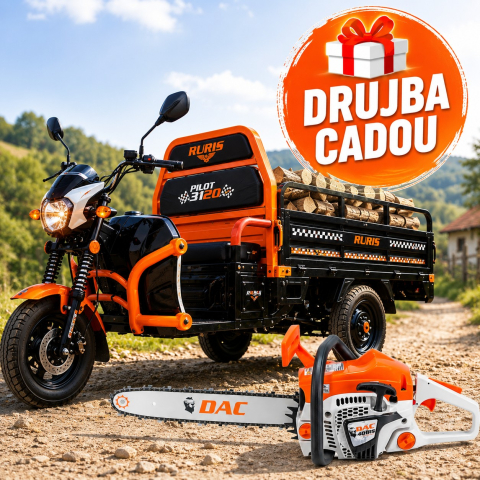 Triciclete Electrice - Triciclu Electric cu bena basculabila Ruris PILOT 3120, fara permis, autonomie max 60km, Negru, Drujba Cadou