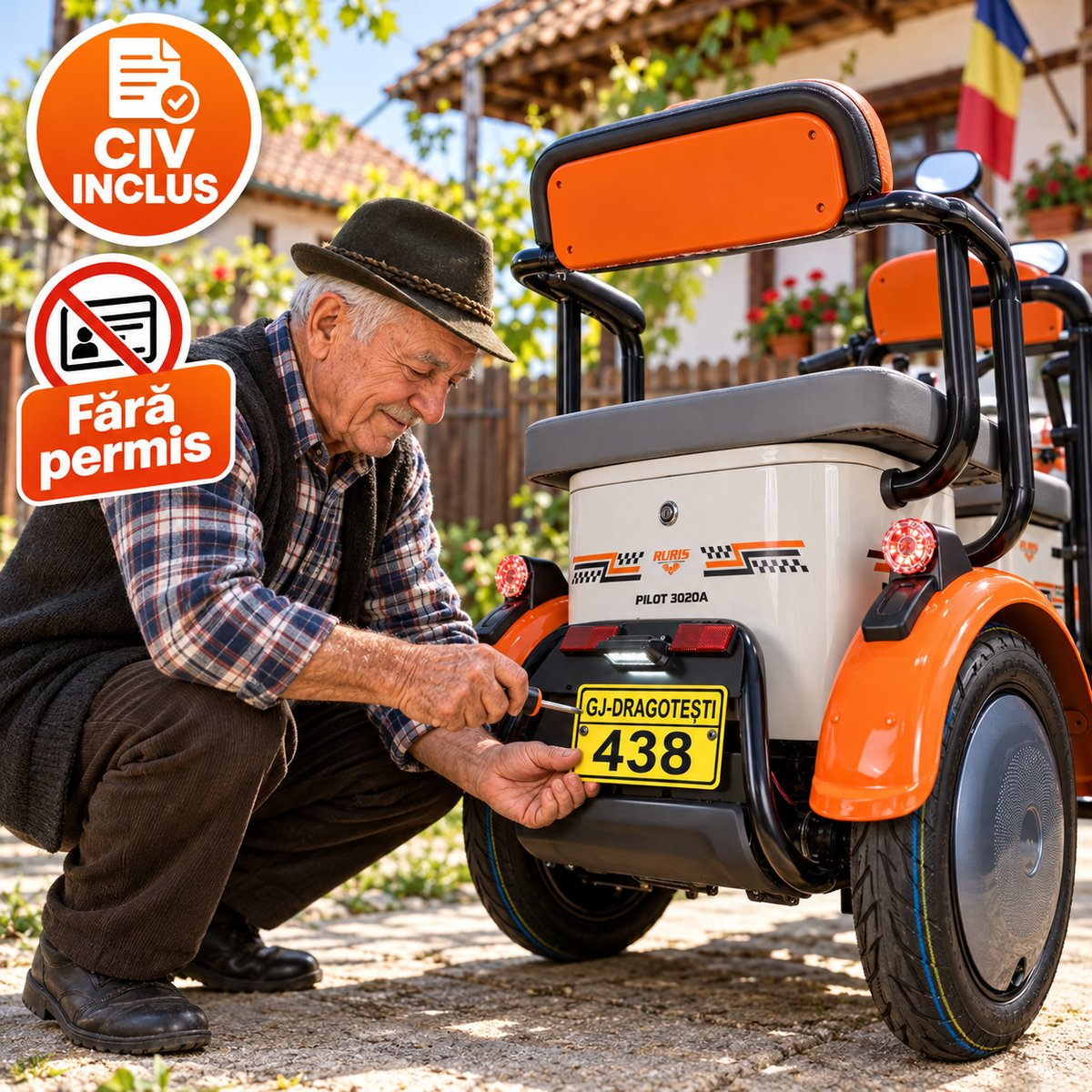 Tricicletă electrică Ruris Pilot 3020 - fără permis, cartea vehiculului inclusă