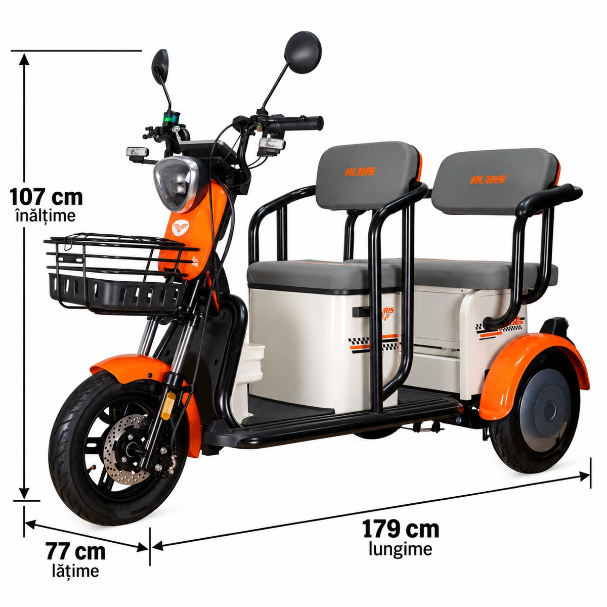 Tricicletă electrică Ruris Pilot 3020 - dimensiuni 1790 x 770 x 1075 mm