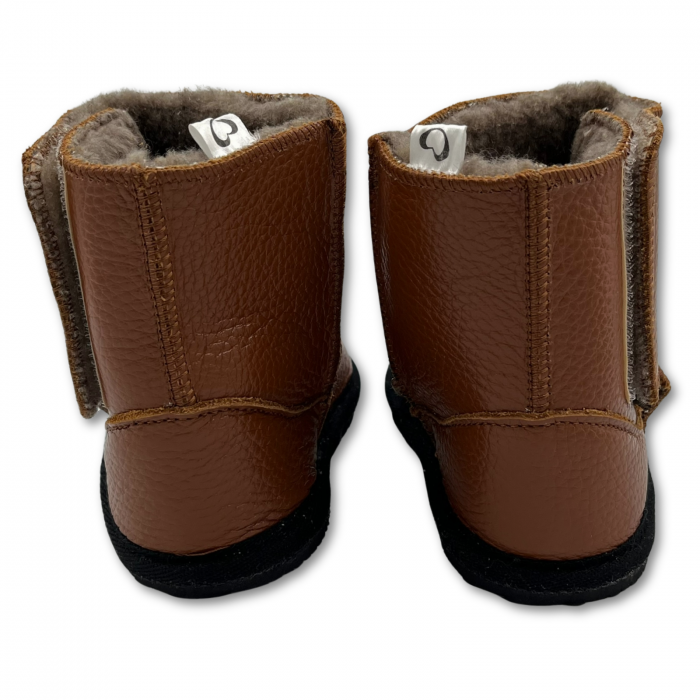 Cizme cu blana pentru copii, primii pasi, Piele Naturala, lana naturala de oi pe tricot, barefoot, Macco, Maro [4]