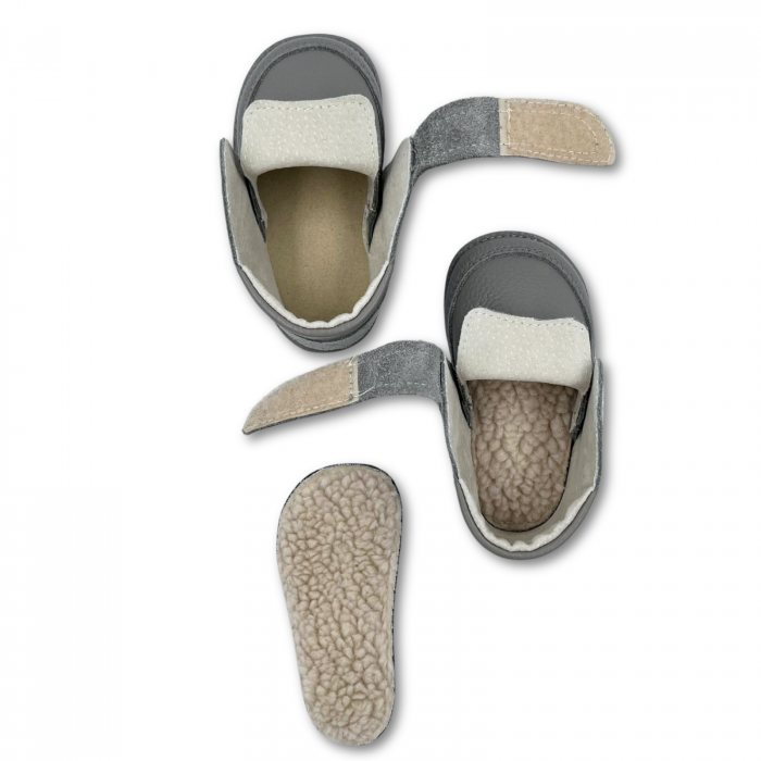 Ghete copii, primii pasi, Piele Naturala, brant lana naturala pe tricot, barefoot, Macco, Gri [7]