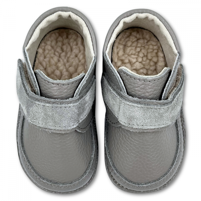Ghete copii, primii pasi, Piele Naturala, brant lana naturala pe tricot, barefoot, Macco, Gri [5]