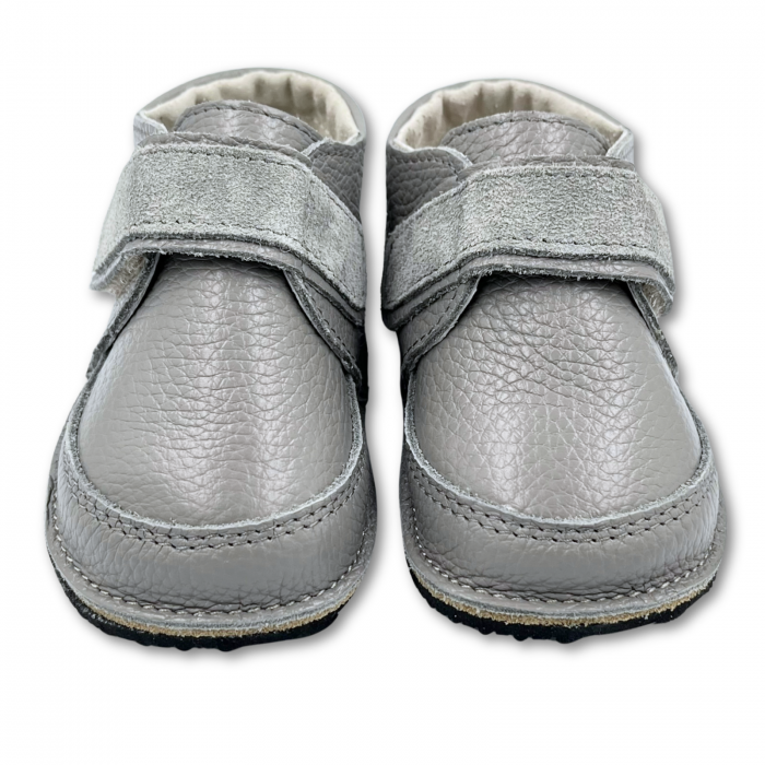 Ghete copii, primii pasi, Piele Naturala, brant lana naturala pe tricot, barefoot, Macco, Gri [3]