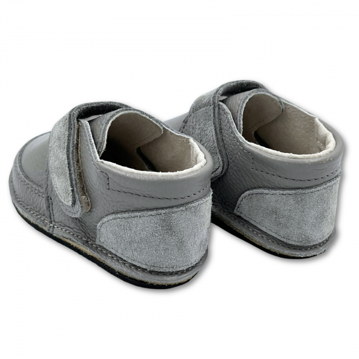 Ghete copii, primii pasi, Piele Naturala, brant lana naturala pe tricot, barefoot, Macco, Gri [2]