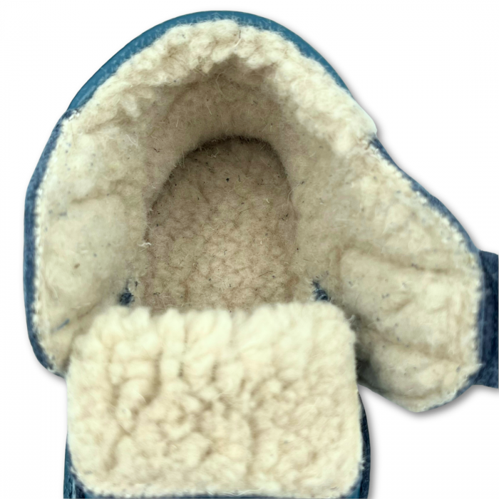 Ghete cu blana pentru copii, primii pasi, Piele Naturala, lana naturala de oi pe tricot, barefoot, Macco, Albastru [7]