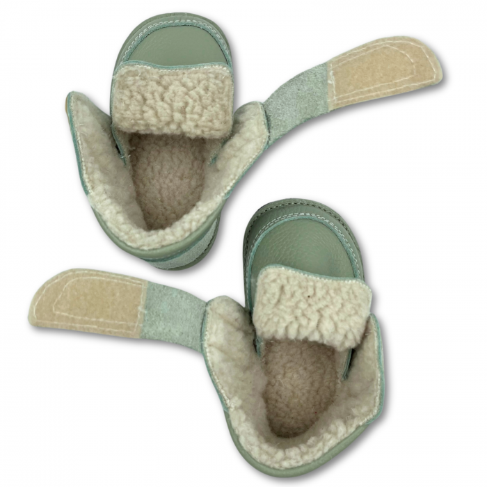 Ghete cu blana pentru copii, primii pasi, Piele Naturala, lana naturala de oi pe tricot, barefoot, Macco, Verde [7]