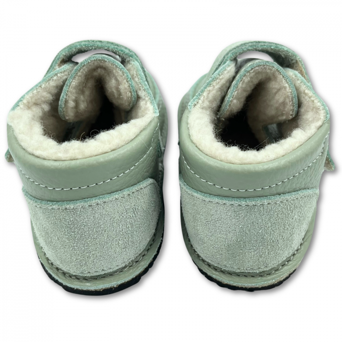 Ghete cu blana pentru copii, primii pasi, Piele Naturala, lana naturala de oi pe tricot, barefoot, Macco, Verde [4]