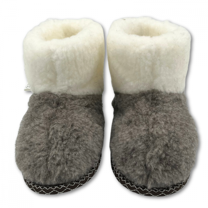 Cizme cu blana pentru copii, primii pasi, Piele Naturala, lana naturala de oi pe tricot, barefoot, Macco, Maro [4]
