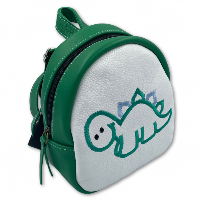Rucsac copii, Piele Naturala, Macco, Dino, Verde/Alb [1]
