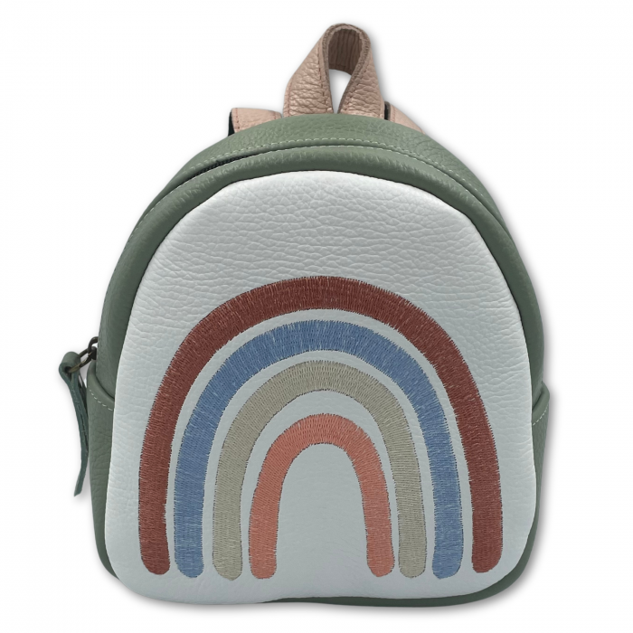 Rucsac copii, Piele Naturala, Macco, Curcubeu, Verde pal/Alb [3]