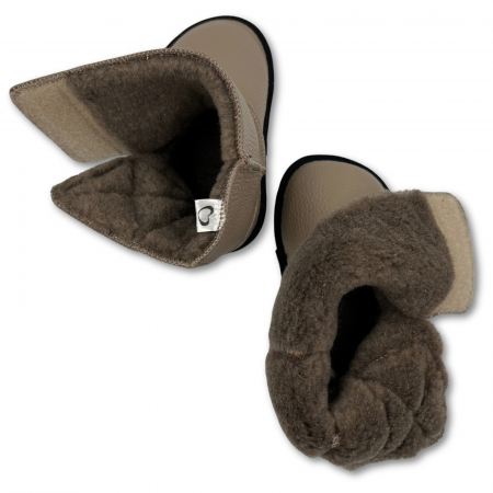 Ghete cu blana pentru copii, primii pasi, Piele Naturala, lana naturala de oi pe tricot, barefoot, Macco, Verde [7]
