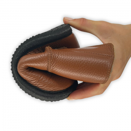 Cizme cu blana pentru copii, primii pasi, Piele Naturala, lana naturala de oi pe tricot, barefoot, Macco, Maro [6]
