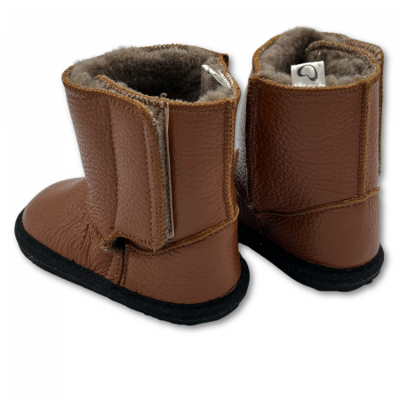 Cizme cu blana pentru copii, primii pasi, Piele Naturala, lana naturala de oi pe tricot, barefoot, Macco, Maro [1]
