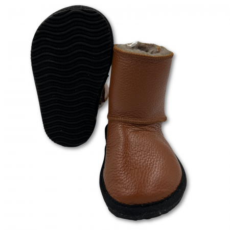 Cizme cu blana pentru copii, primii pasi, Piele Naturala, lana naturala de oi pe tricot, barefoot, Macco, Maro [5]