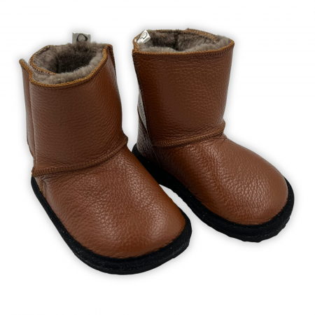 Ghete si Cizme - Cizme cu blana pentru copii, primii pasi, Piele Naturala, lana naturala de oi pe tricot, barefoot, Macco, Maro