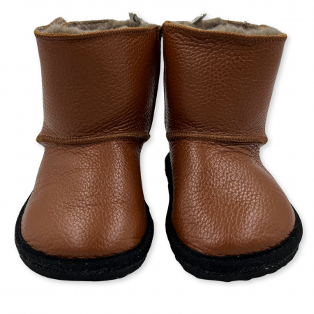 Cizme cu blana pentru copii, primii pasi, Piele Naturala, lana naturala de oi pe tricot, barefoot, Macco, Maro [2]