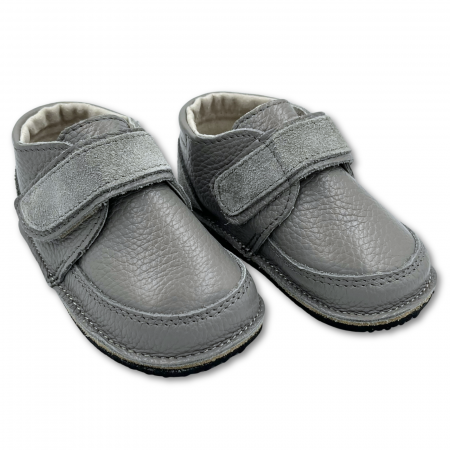 Ghete si Cizme - Ghete copii, primii pasi, Piele Naturala, brant lana naturala pe tricot, barefoot, Macco, Gri