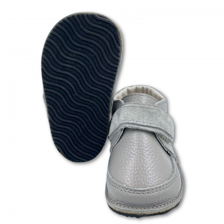 Ghete copii, primii pasi, Piele Naturala, brant lana naturala pe tricot, barefoot, Macco, Gri [5]