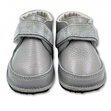 Ghete copii, primii pasi, Piele Naturala, brant lana naturala pe tricot, barefoot, Macco, Gri [2]