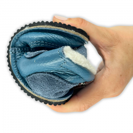 Ghete cu blana pentru copii, primii pasi, Piele Naturala, lana naturala de oi pe tricot, barefoot, Macco, Albastru [7]