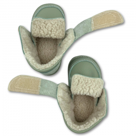 Ghete cu blana pentru copii, primii pasi, Piele Naturala, lana naturala de oi pe tricot, barefoot, Macco, Verde [6]