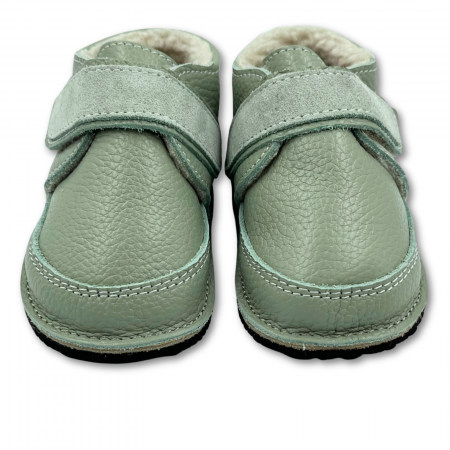 Ghete cu blana pentru copii, primii pasi, Piele Naturala, lana naturala de oi pe tricot, barefoot, Macco, Verde [2]