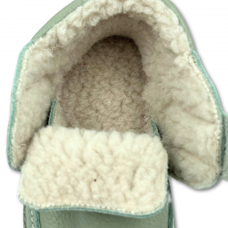 Ghete cu blana pentru copii, primii pasi, Piele Naturala, lana naturala de oi pe tricot, barefoot, Macco, Verde [7]