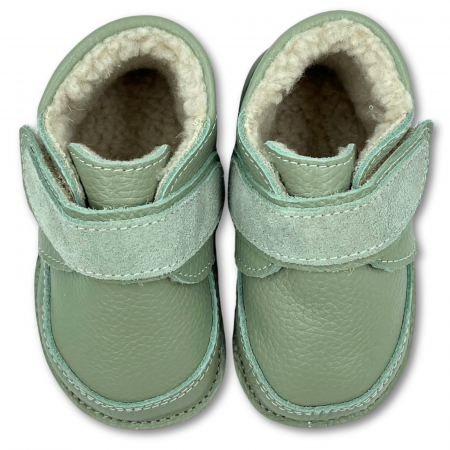 Ghete cu blana pentru copii, primii pasi, Piele Naturala, lana naturala de oi pe tricot, barefoot, Macco, Verde [4]