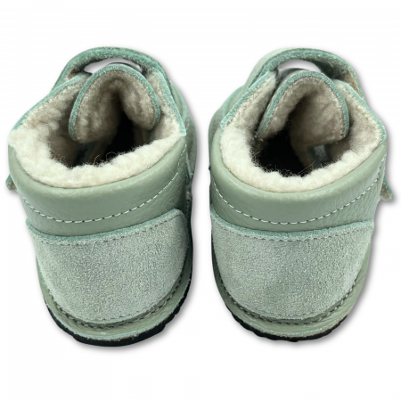 Ghete cu blana pentru copii, primii pasi, Piele Naturala, lana naturala de oi pe tricot, barefoot, Macco, Verde [3]