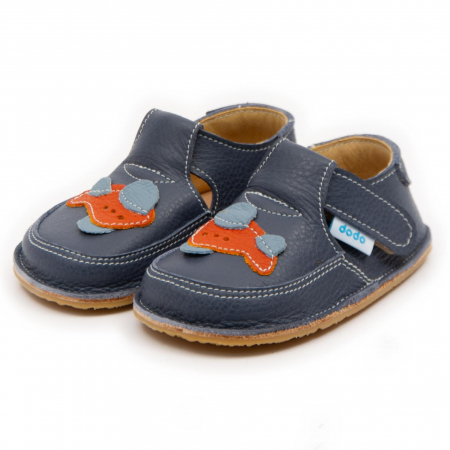 Pantofi primii pasi - Pantofi copii, primii pasi, Piele Naturala, barefoot, Dodo, Avion, Albastru inchis