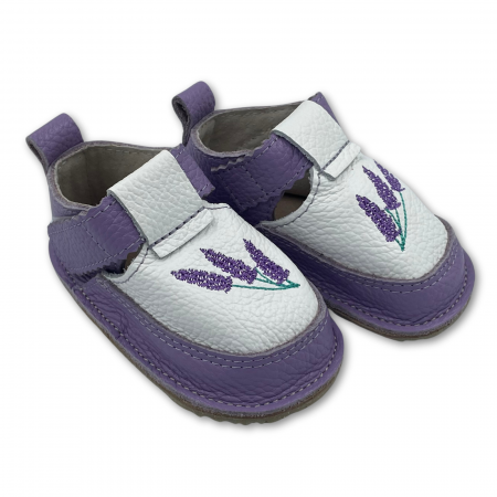 Pantofi primii pasi - Pantofi copii, primii pasi, Piele Naturala, barefoot, Macco, Lavanda, Mov/Alb