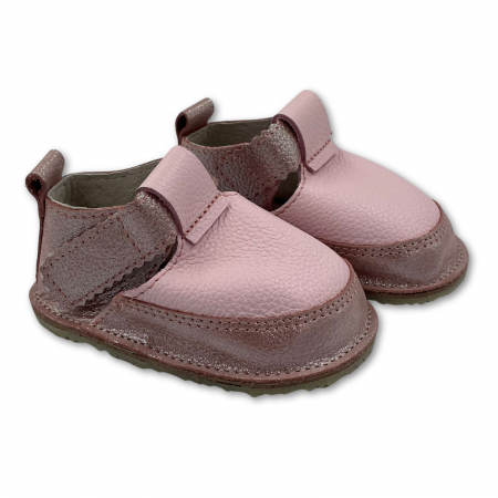 Pantofi primii pasi - Pantofi copii, primii pasi, Piele Naturala, barefoot, Macco, Elegant, Roz sidefat/Ros dechis