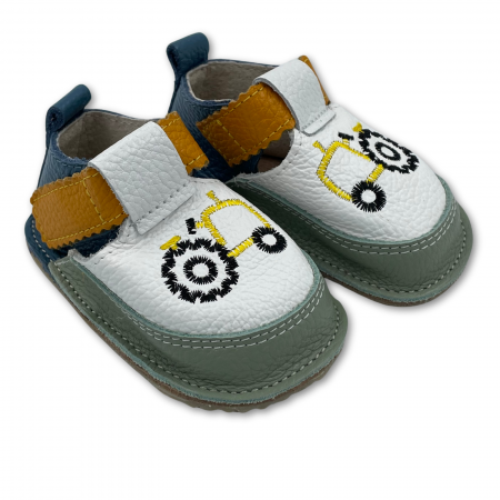 Pantofi primii pasi - Pantofi copii, primii pasi, Piele Naturala, barefoot, Macco, Tractoras, Verde pal/Alb