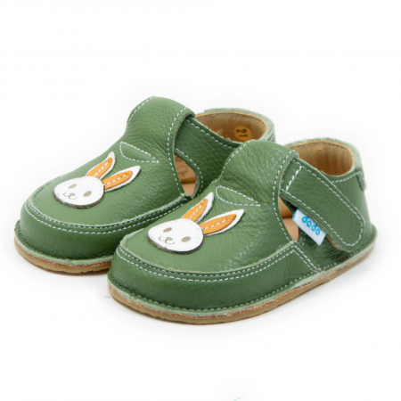 Pantofi primii pasi - Pantofi copii, primii pasi, Piele Naturala, barefoot, Dodo, Iepuras, Verde