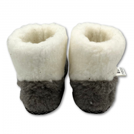 Cizme cu blana pentru copii, primii pasi, Piele Naturala, lana naturala de oi pe tricot, barefoot, Macco, Maro [2]
