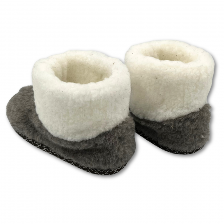 Cizme cu blana pentru copii, primii pasi, Piele Naturala, lana naturala de oi pe tricot, barefoot, Macco, Maro [1]